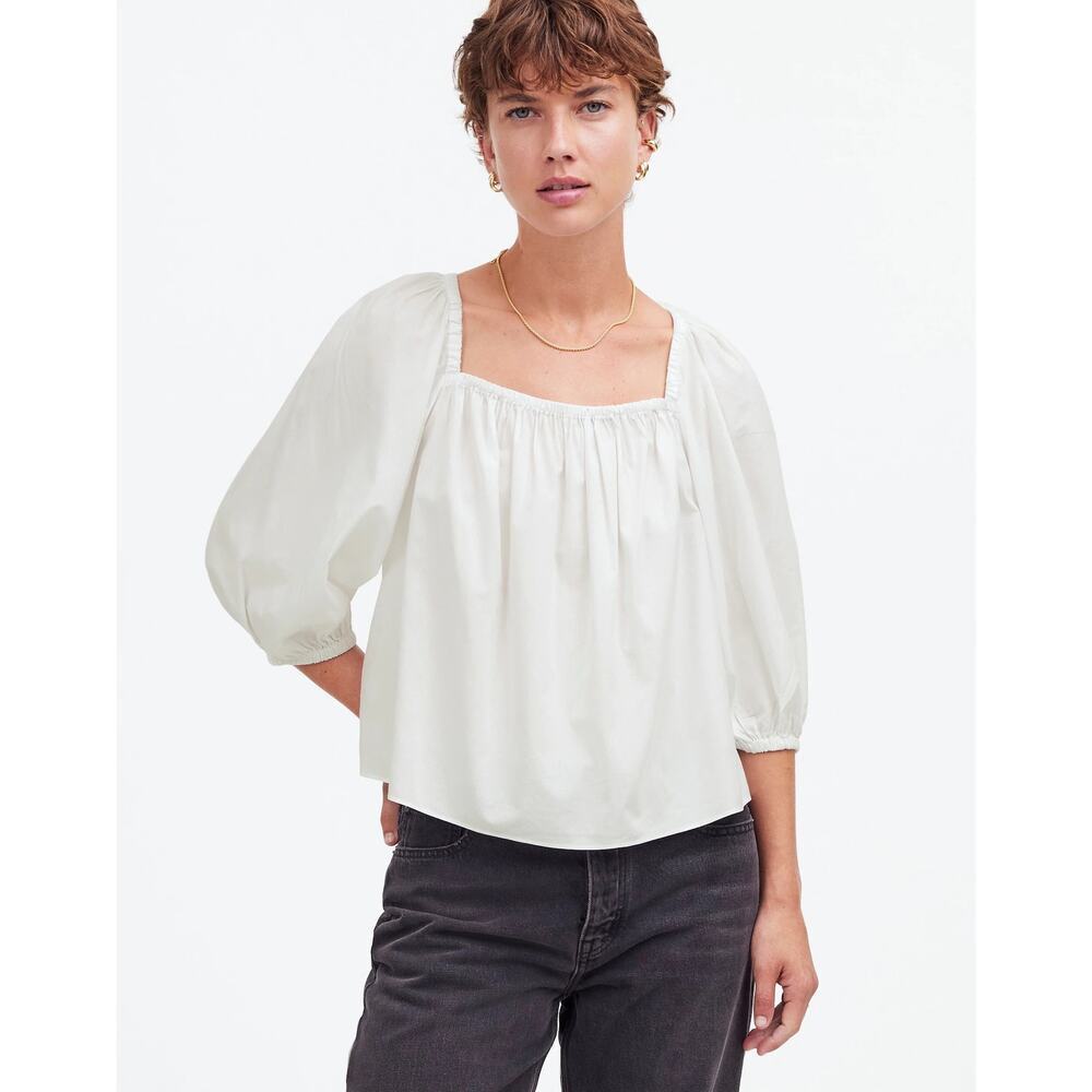 NEW Madewell Women’s Size 4 Eyelet‎ White Puff-Sleeve Babydoll Top NWT